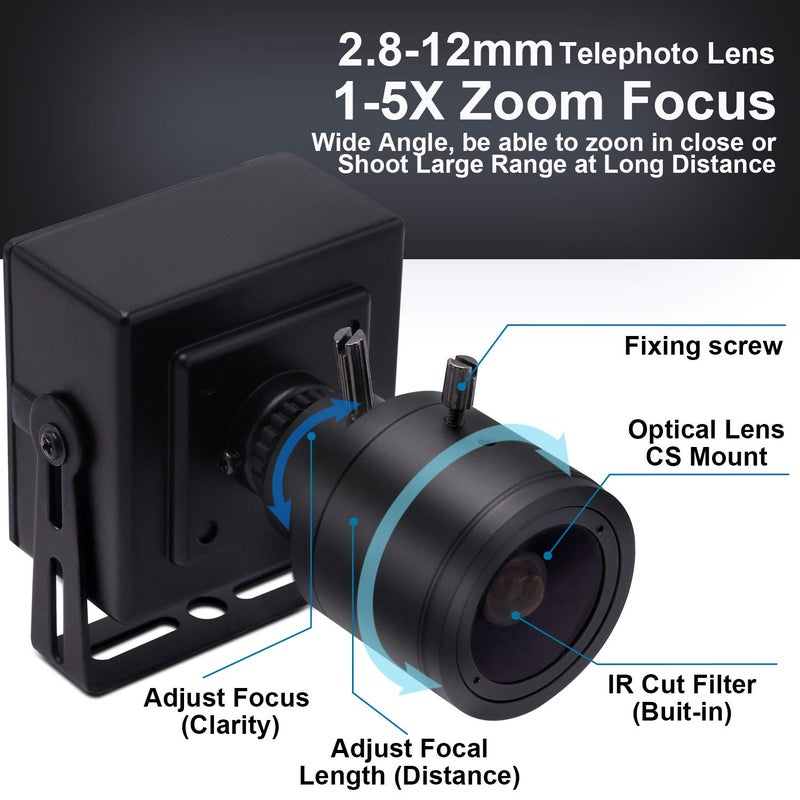 SVPRO 1080P USB Zoom Camera with 2.8-12mm Manual Lens, HD Mini Camera 100fps/60fps/30fps CMOS OV2710 Portable USB Webcam with Metal Case for PC & Laptop - Image 3